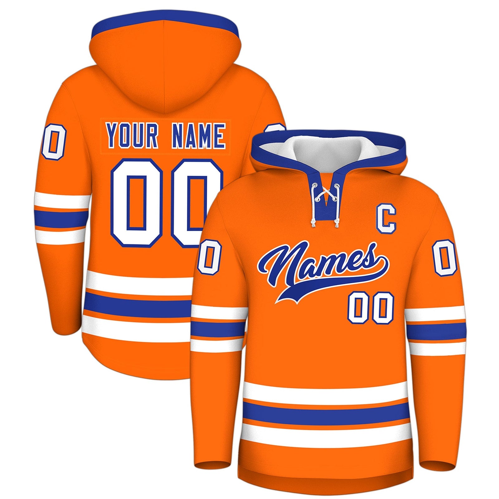Custom Hockey Hoodie Jersey Orange Royal Blue Classic Style for Men&Youth