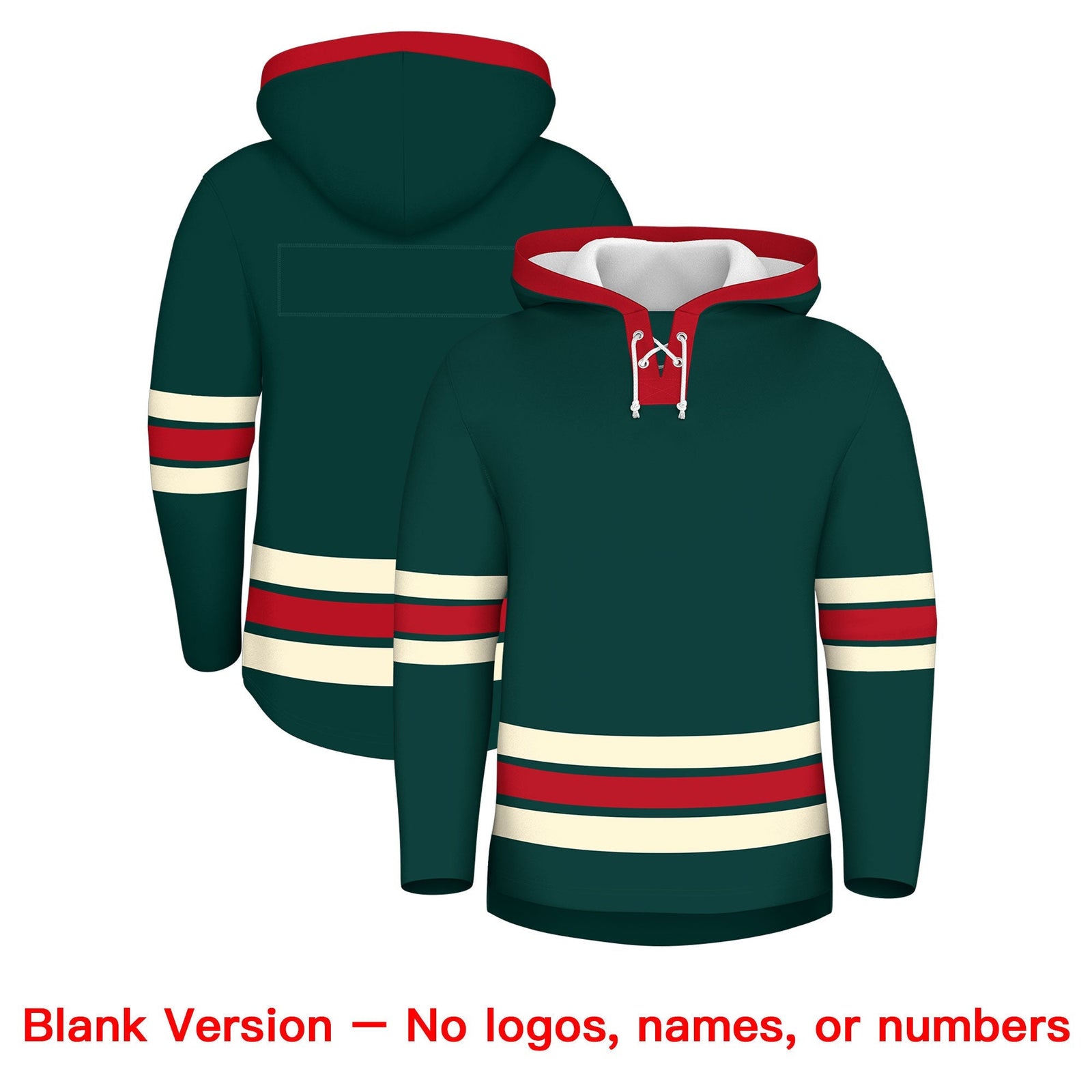 Custom Hockey Hoodie Jersey Midnight Green Red Classic Style Add Name,Number & Logo