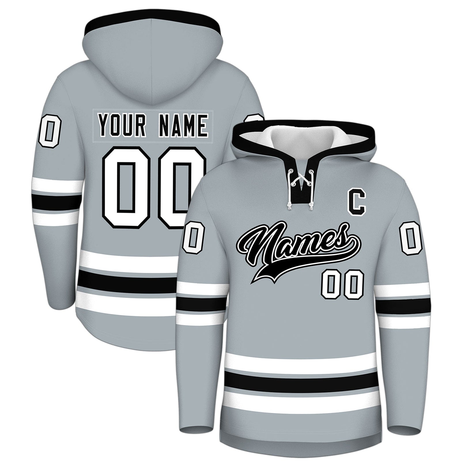 Custom Hockey Hoodie Jersey Silver Black Classic Style for Men&Youth