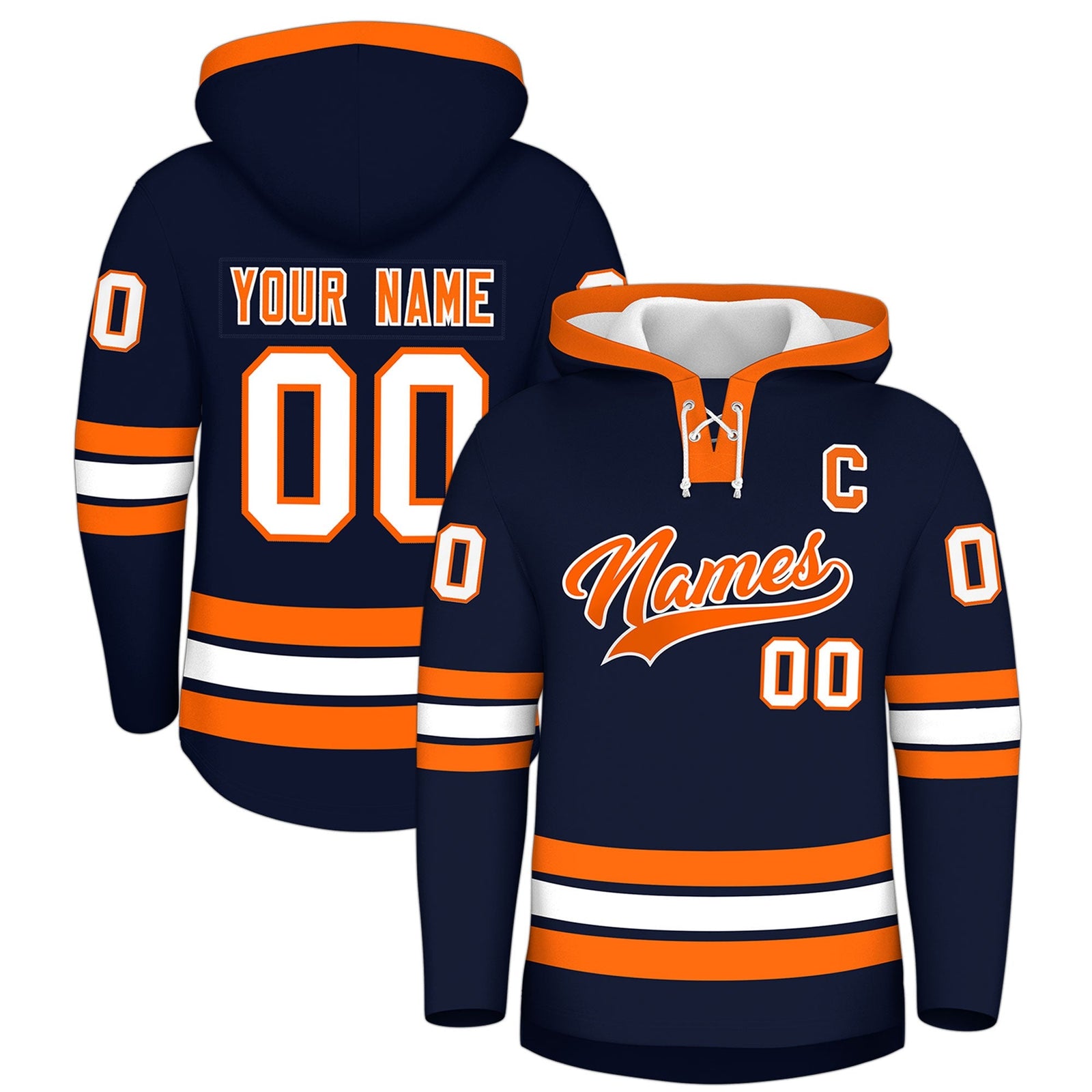 Custom Hockey Hoodie Jersey Navy Orange Classic Style for Men&Youth