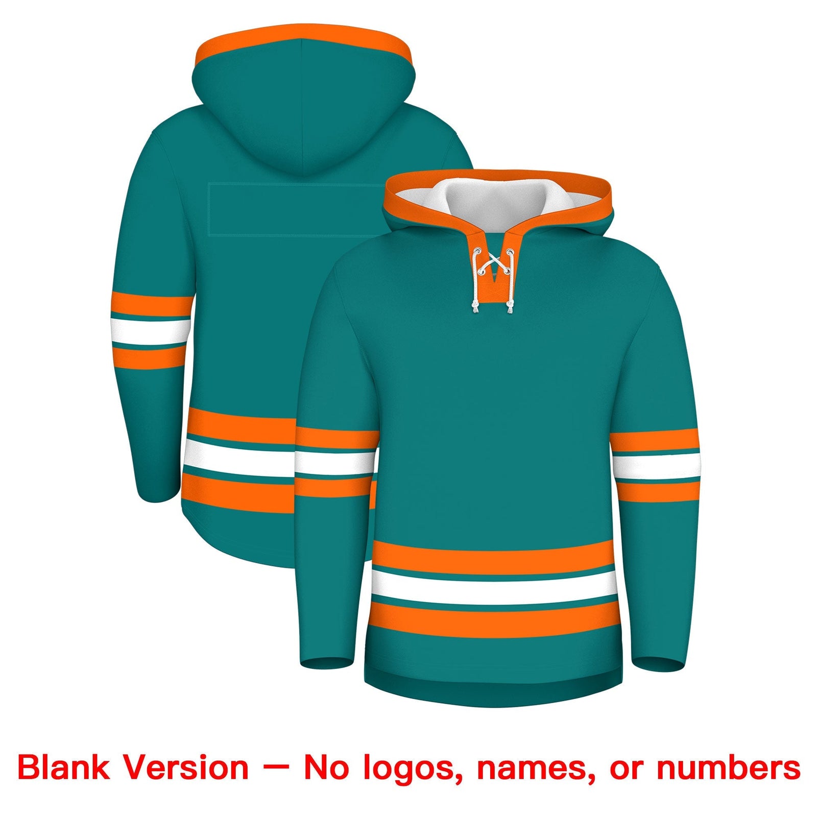 Custom Hockey Hoodie Jersey Teal Orange Classic Style Add Name,Number & Logo