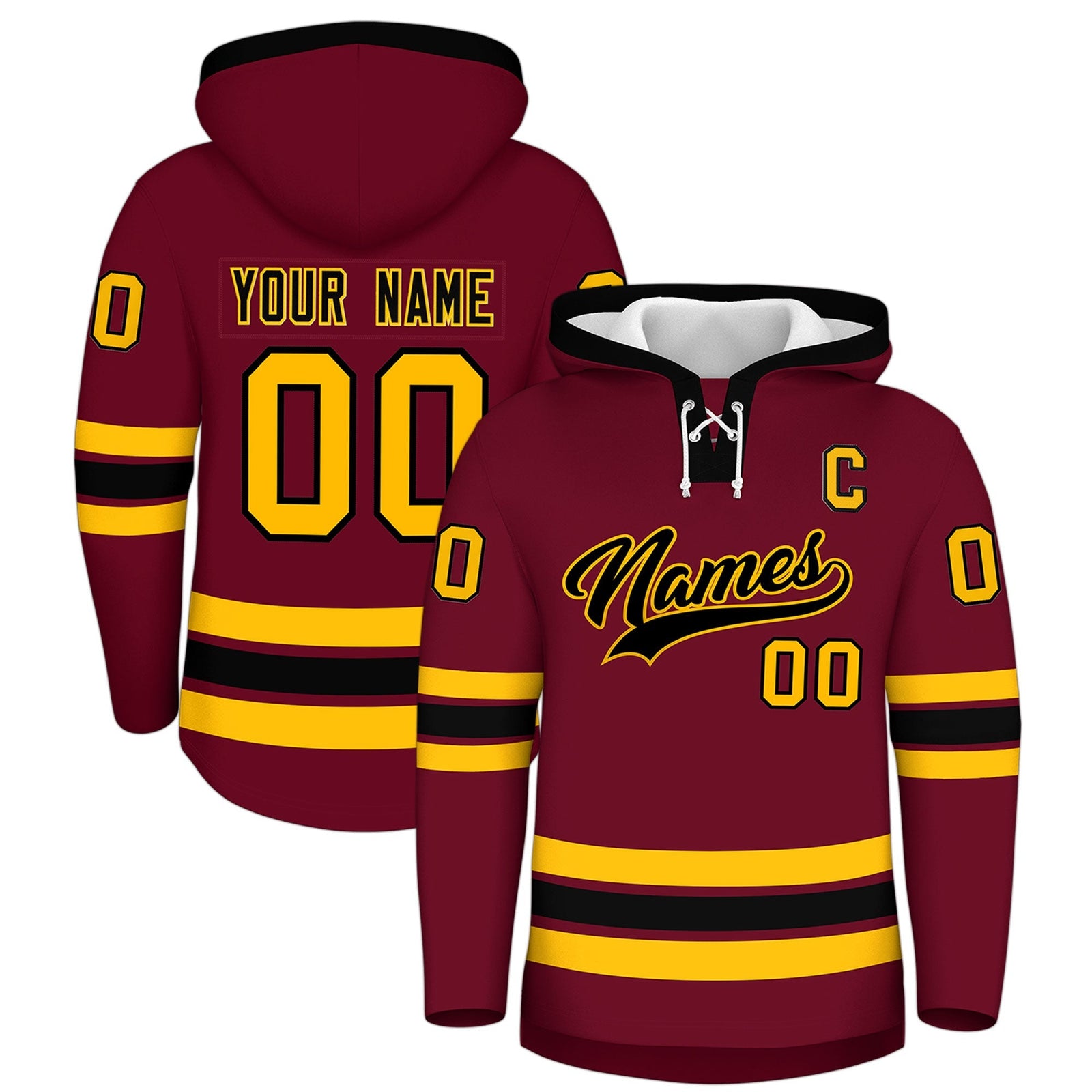 Custom Hockey Hoodie Jersey Crimson Black Classic Style Add Name,Number & Logo