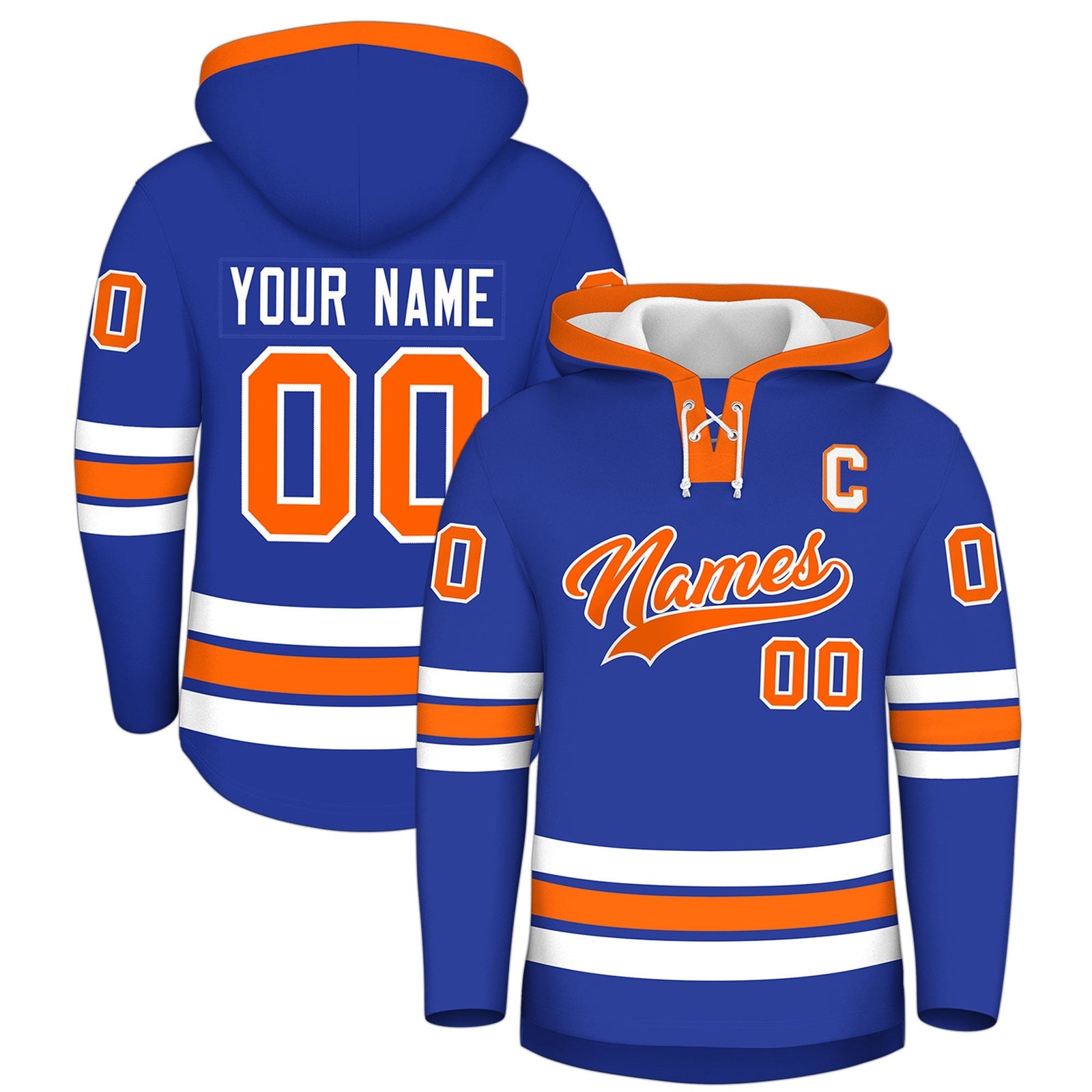 Custom Hockey Hoodie Jersey Royal Blue Orange Classic Style for Men&Youth