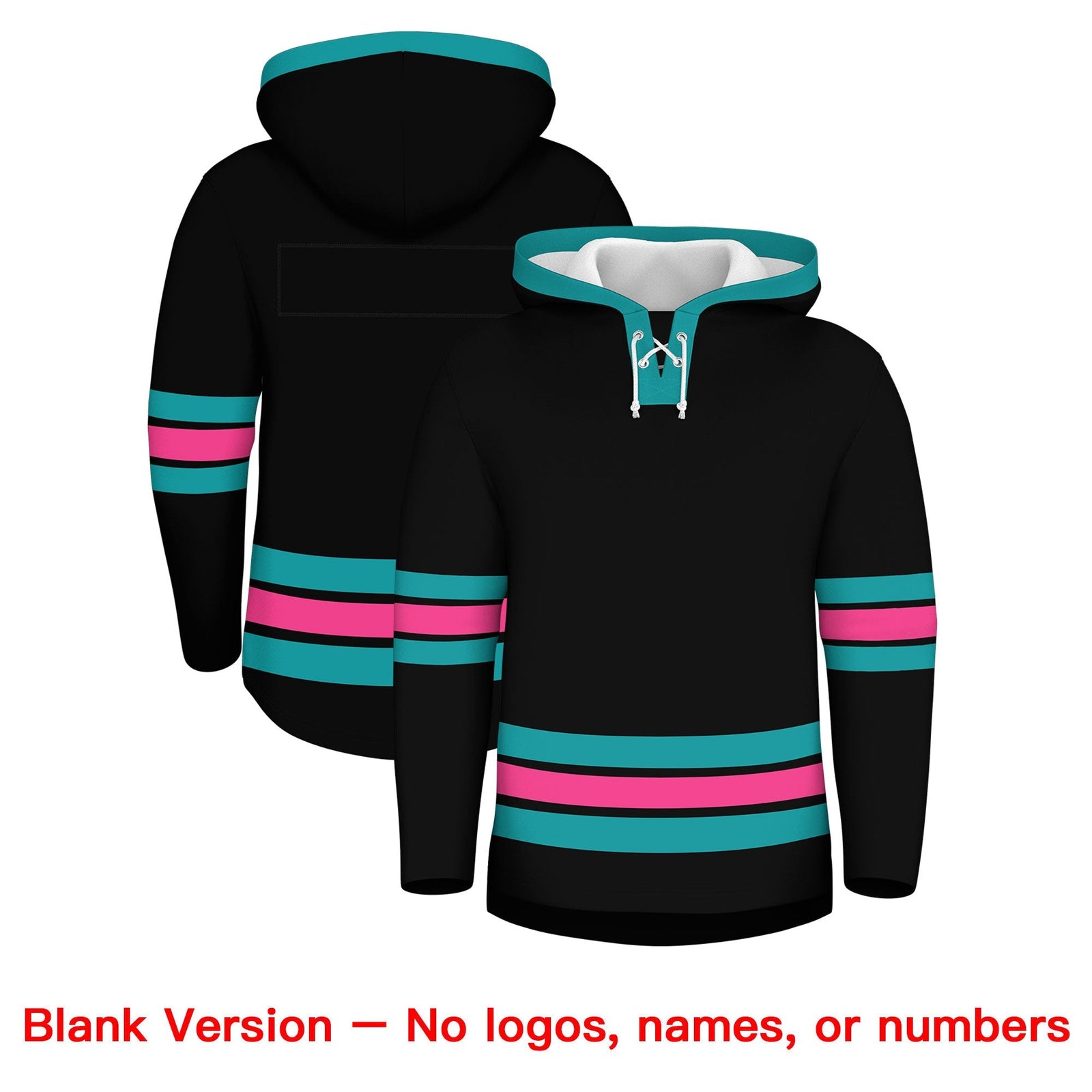 Custom Hockey Hoodie Jersey Black Aqua Classic Style Add Name,Number & Logo