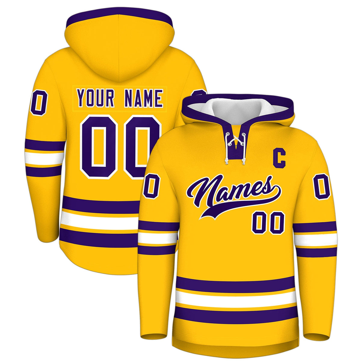 Custom Hockey Hoodie Jersey Gold Purple Classic Style Add Name,Number &amp; Logo