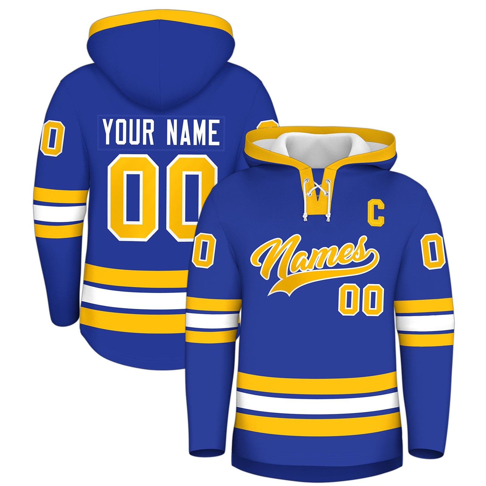 Custom Hockey Hoodie Jersey Royal Blue Gold Classic Style for Men&Youth
