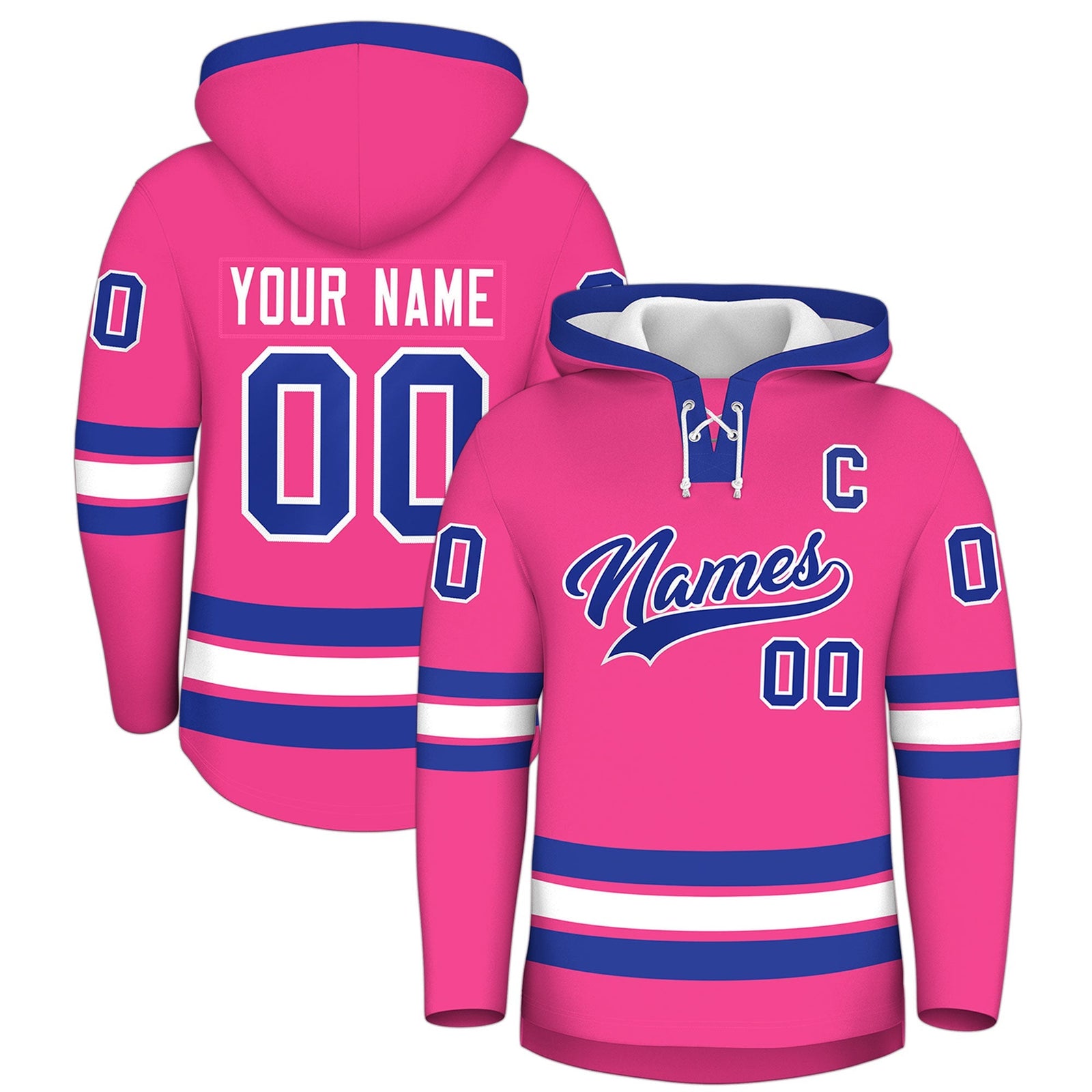 Custom Hockey Hoodie Jersey Pink Royal Blue Classic Style for Men&Youth