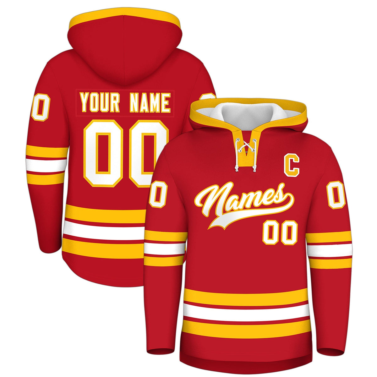 Custom Hockey Hoodie Jersey Red White Classic Style for Men&amp;Youth