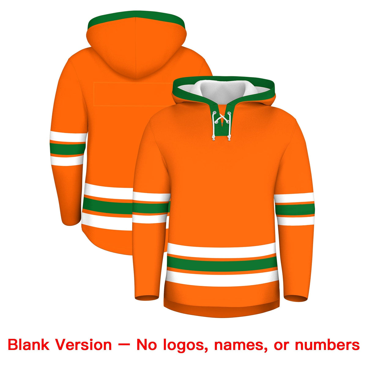 Custom Hockey Hoodie Jersey Orange Kelly Green Classic Style Add Name,Number &amp; Logo