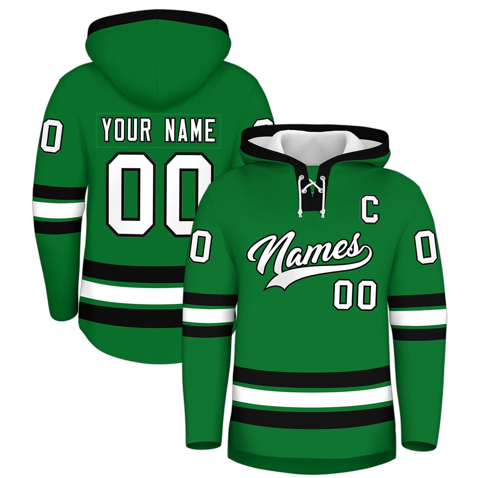 Custom Hockey Hoodie Jersey Kelly Green Black Classic Style for Men&Youth