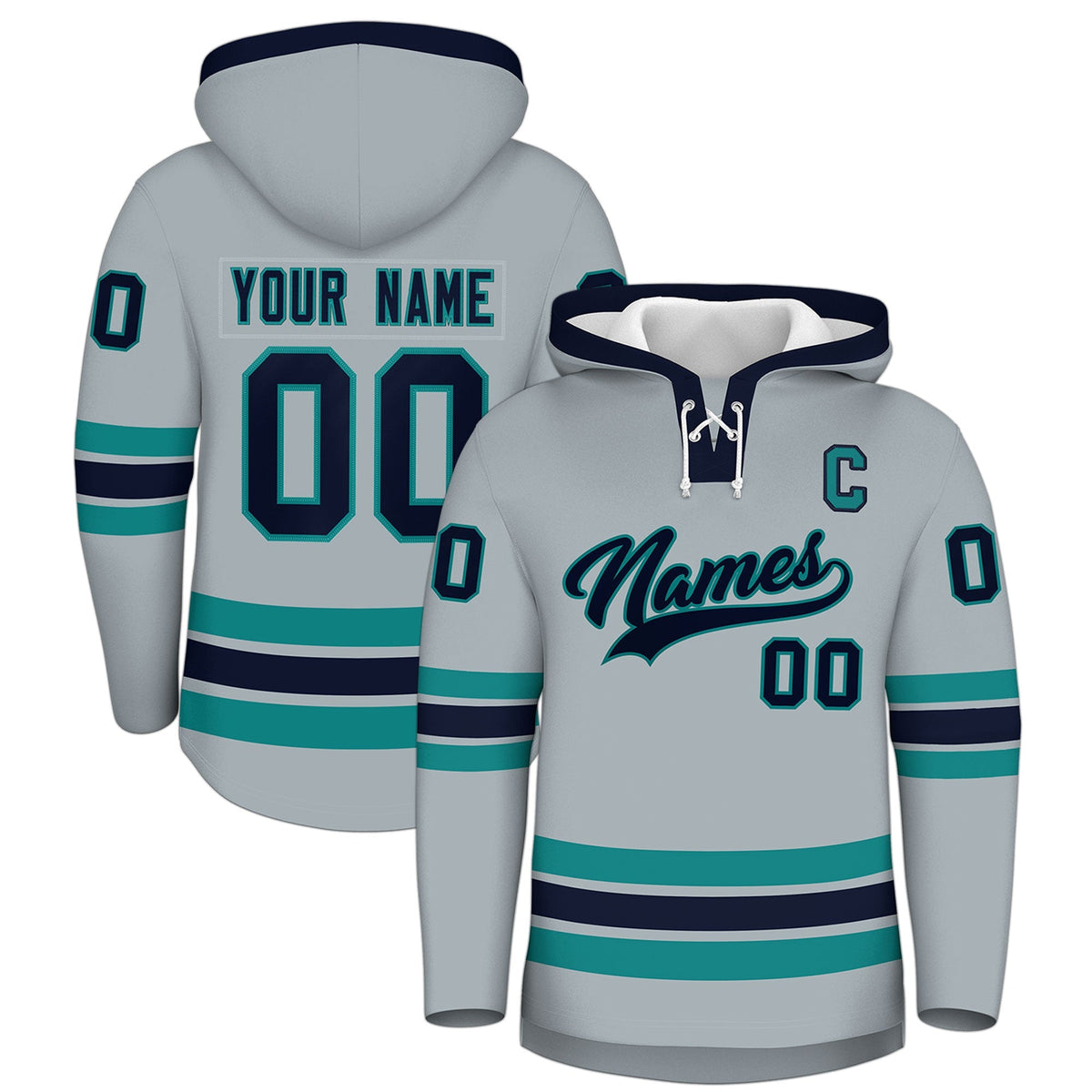 Custom Hockey Hoodie Jersey Silver Navy Classic Style for Men&amp;Youth