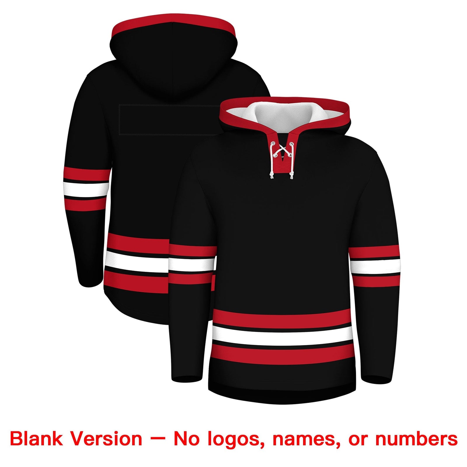 Custom Hockey Hoodie Jersey Black Red Classic Style Add Name,Number & Logo