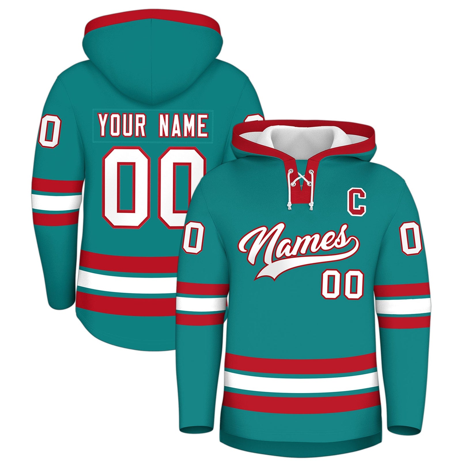 Custom Hockey Hoodie Jersey Teal Red Classic Style for Men&Youth