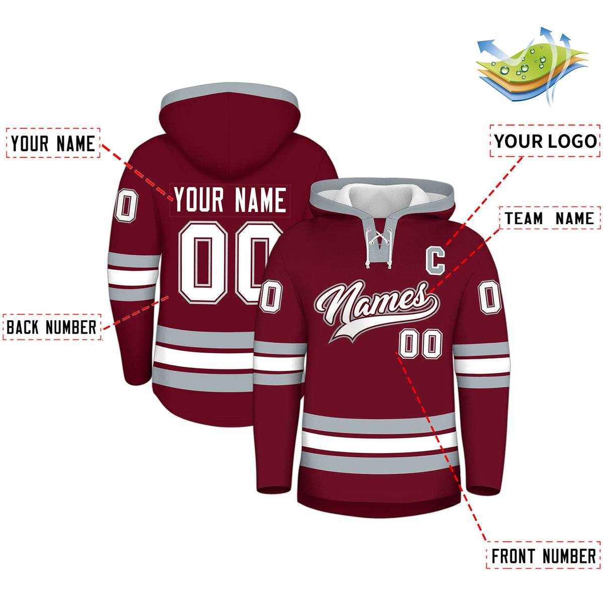 Custom Hockey Hoodie Jersey Crimson Silver Classic Style for Men&amp;Youth