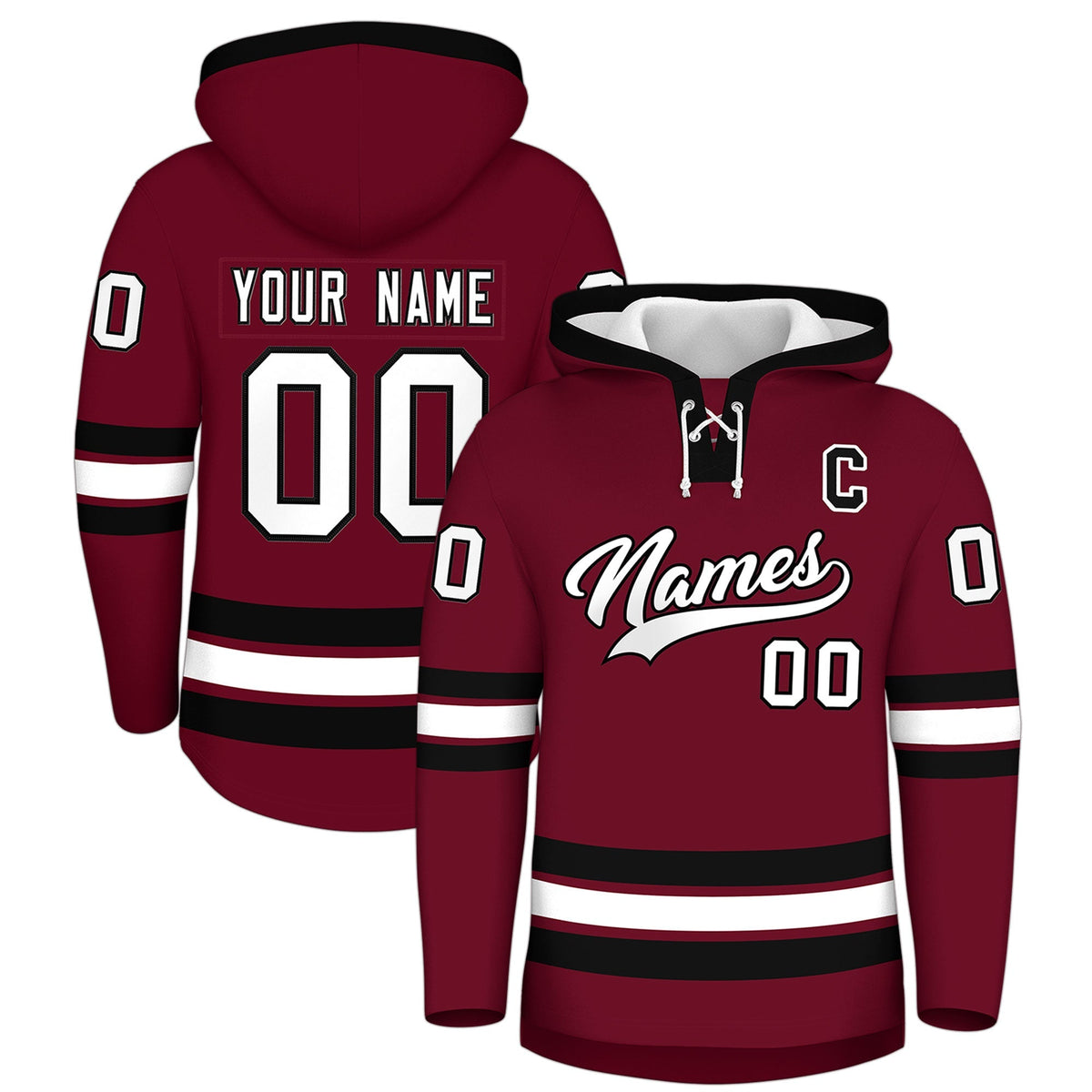 Custom Hockey Hoodie Jersey Crimson Black Classic Style Add Name,Number &amp; Logo
