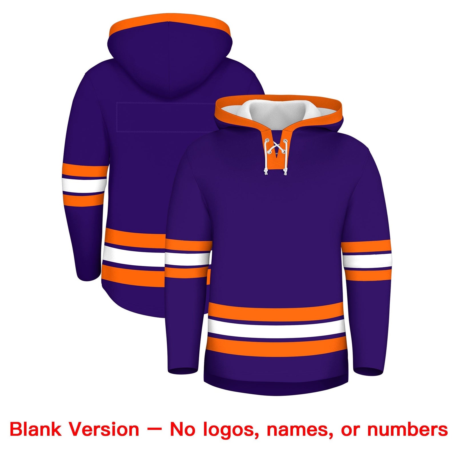 Custom Hockey Hoodie Jersey Purple Orange Classic Style Add Name,Number & Logo