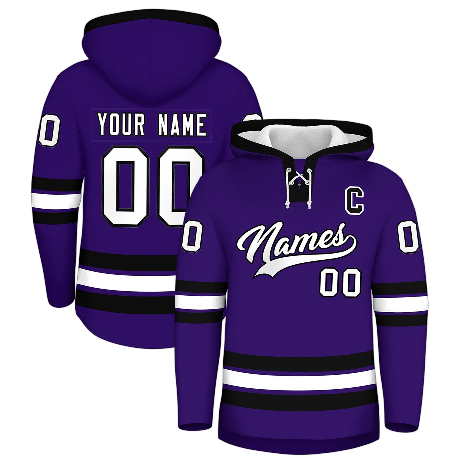 Custom Hockey Hoodie Jersey Purple Black Classic Style Add Name,Number & Logo