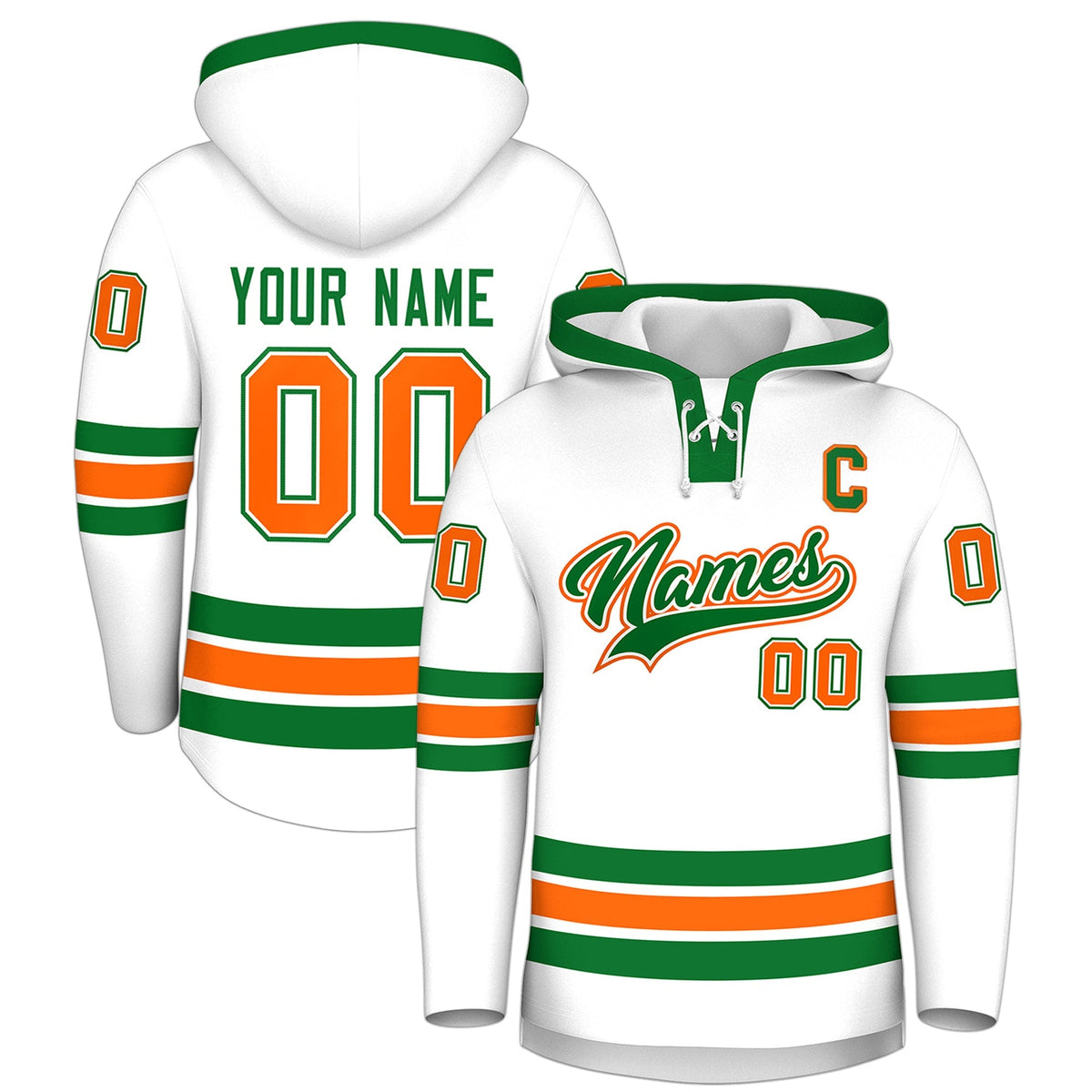 Custom Hockey Hoodie Jersey White Kelly Green Classic Style for Men&amp;Youth