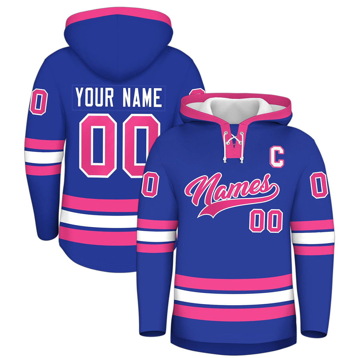 Custom Hockey Hoodie Jersey Royal Blue Pink Classic Style Add Name,Number &amp; Logo