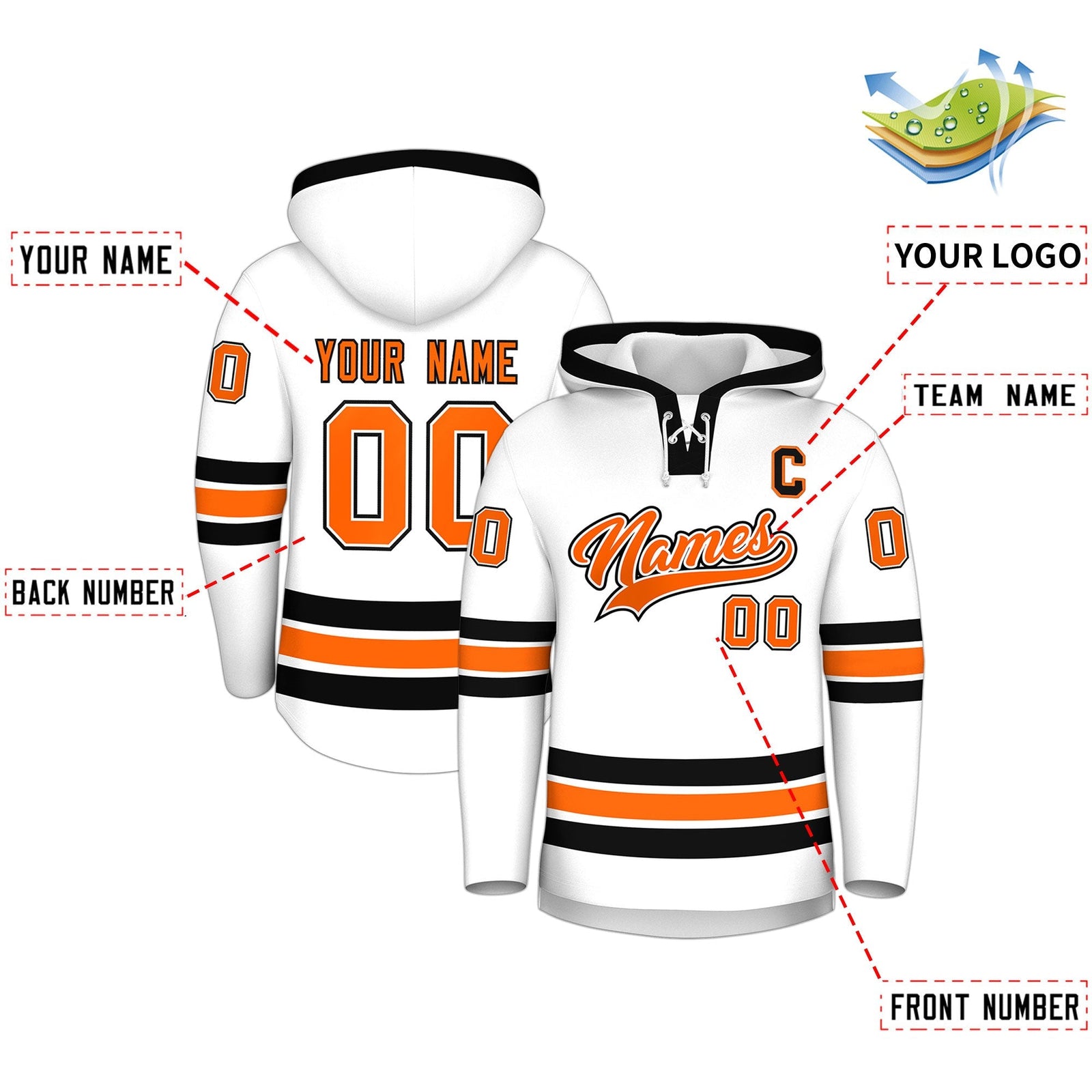 Custom Hockey Hoodie Jersey White Black Classic Style for Men&Youth