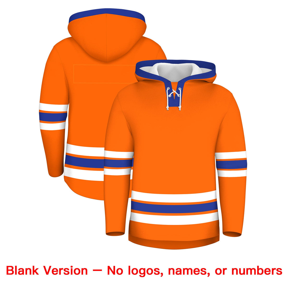 Custom Hockey Hoodie Jersey Orange Royal Blue Classic Style for Men&amp;Youth