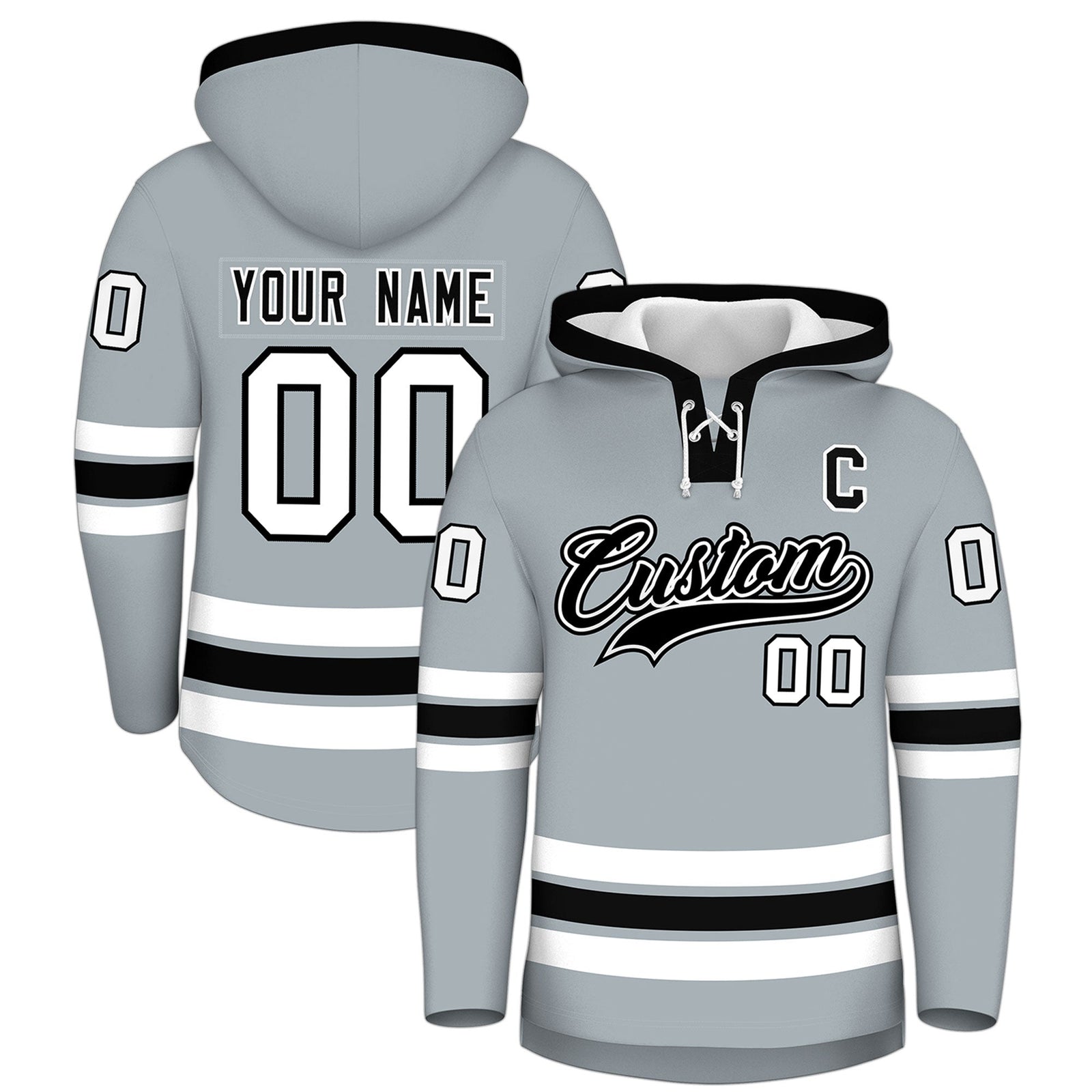 Custom Hockey Hoodie Jersey Silver Black Classic Style for Men&Youth