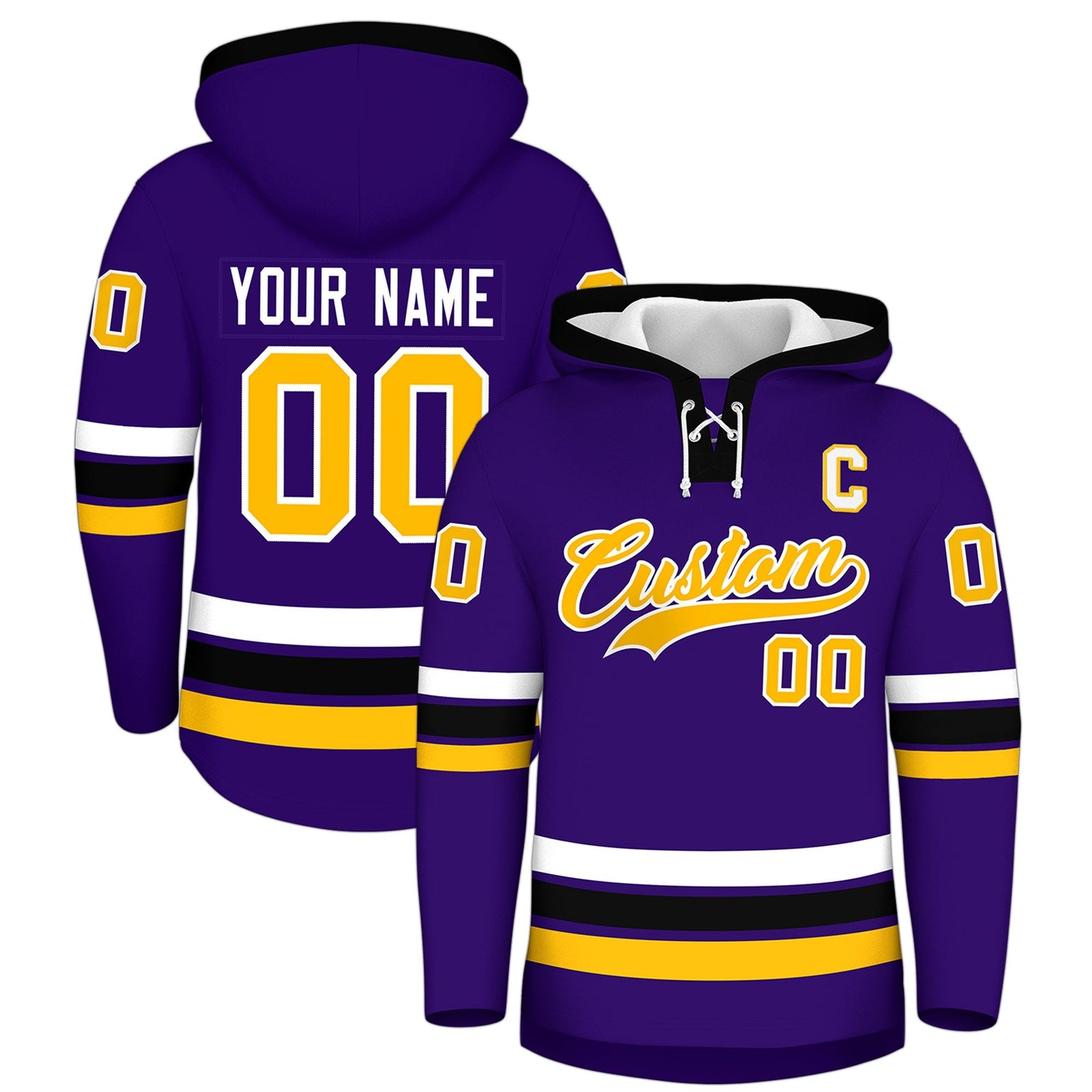 Custom Hockey Hoodie Jersey Purple Black Classic Style for Men&Youth