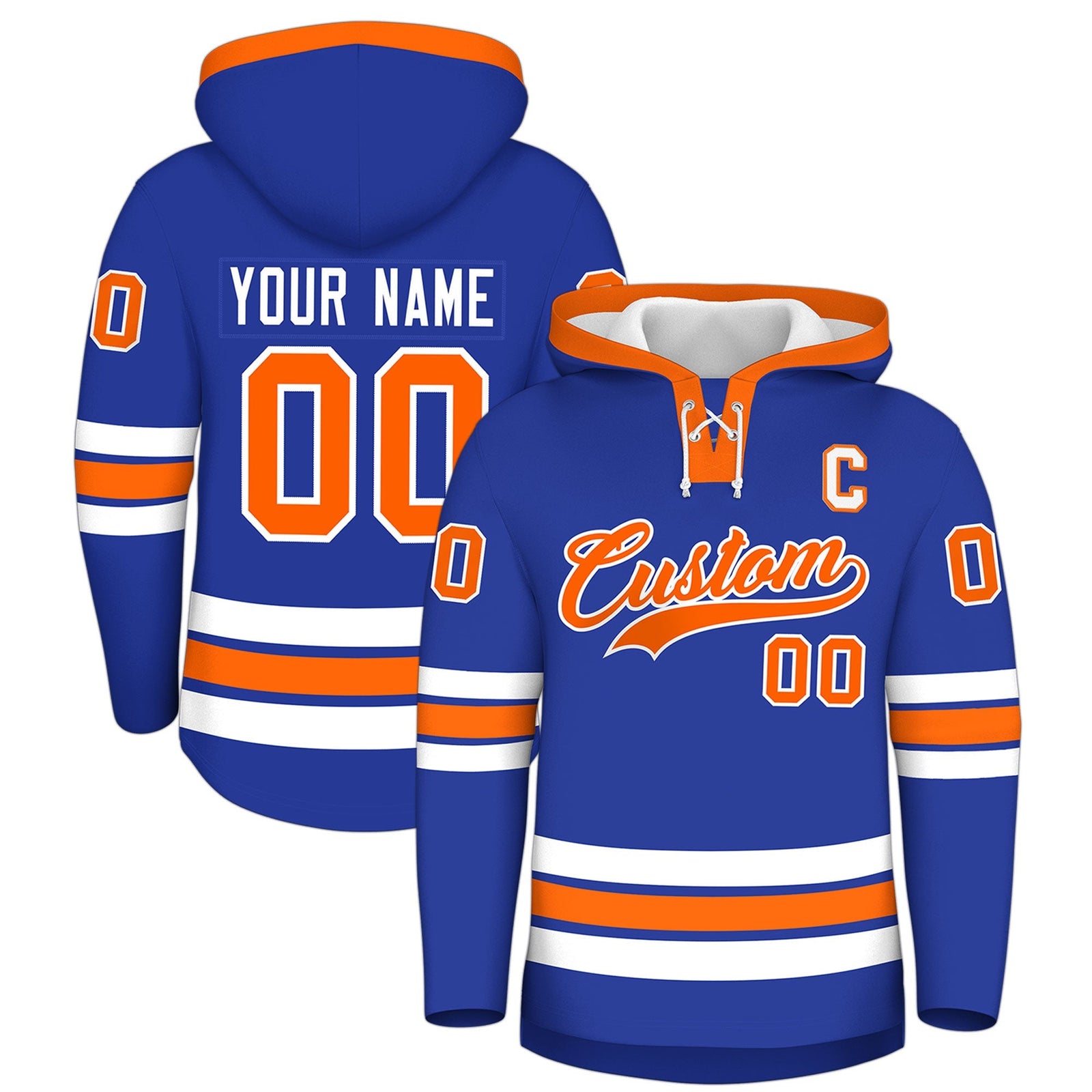 Custom Hockey Hoodie Jersey Royal Blue Orange Classic Style for Men&Youth