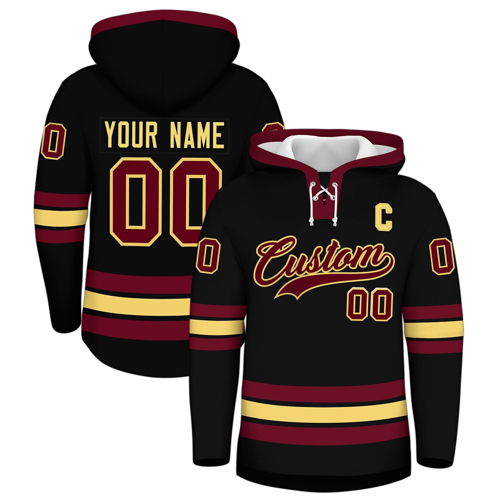 Custom Hockey Hoodie Jersey Black Crimson Classic Style for Men&Youth