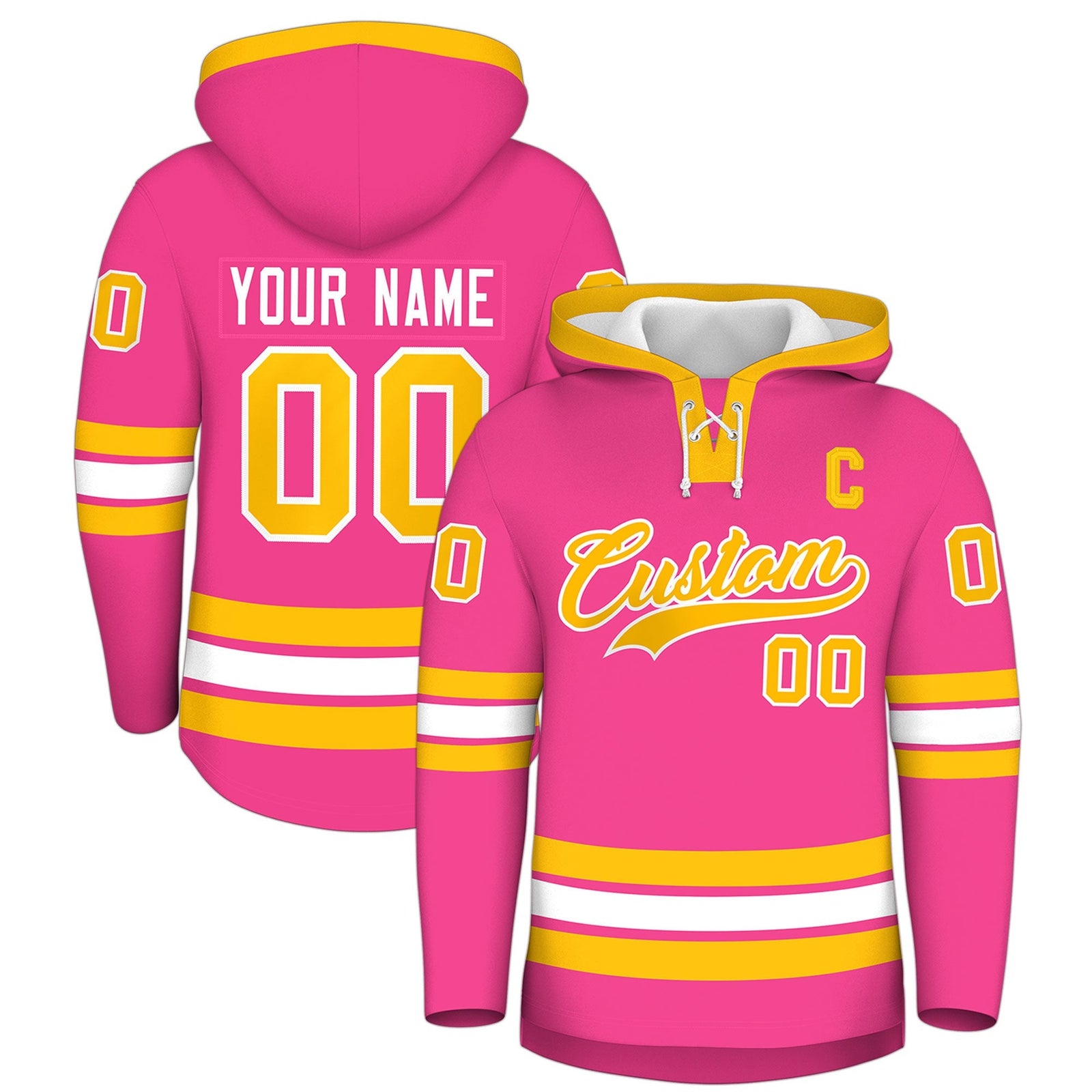 Custom Hockey Hoodie Jersey Pink Gold Classic Style Add Name,Number & Logo