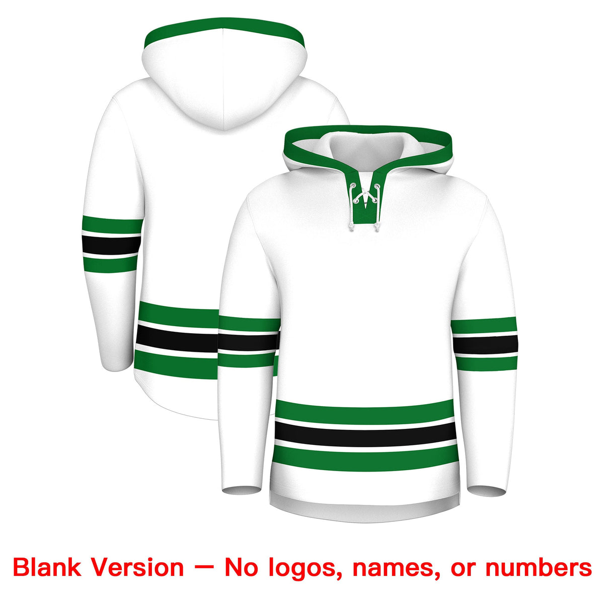Custom Hockey Hoodie Jersey White Kelly Green Classic Style Add Name,Number &amp; Logo