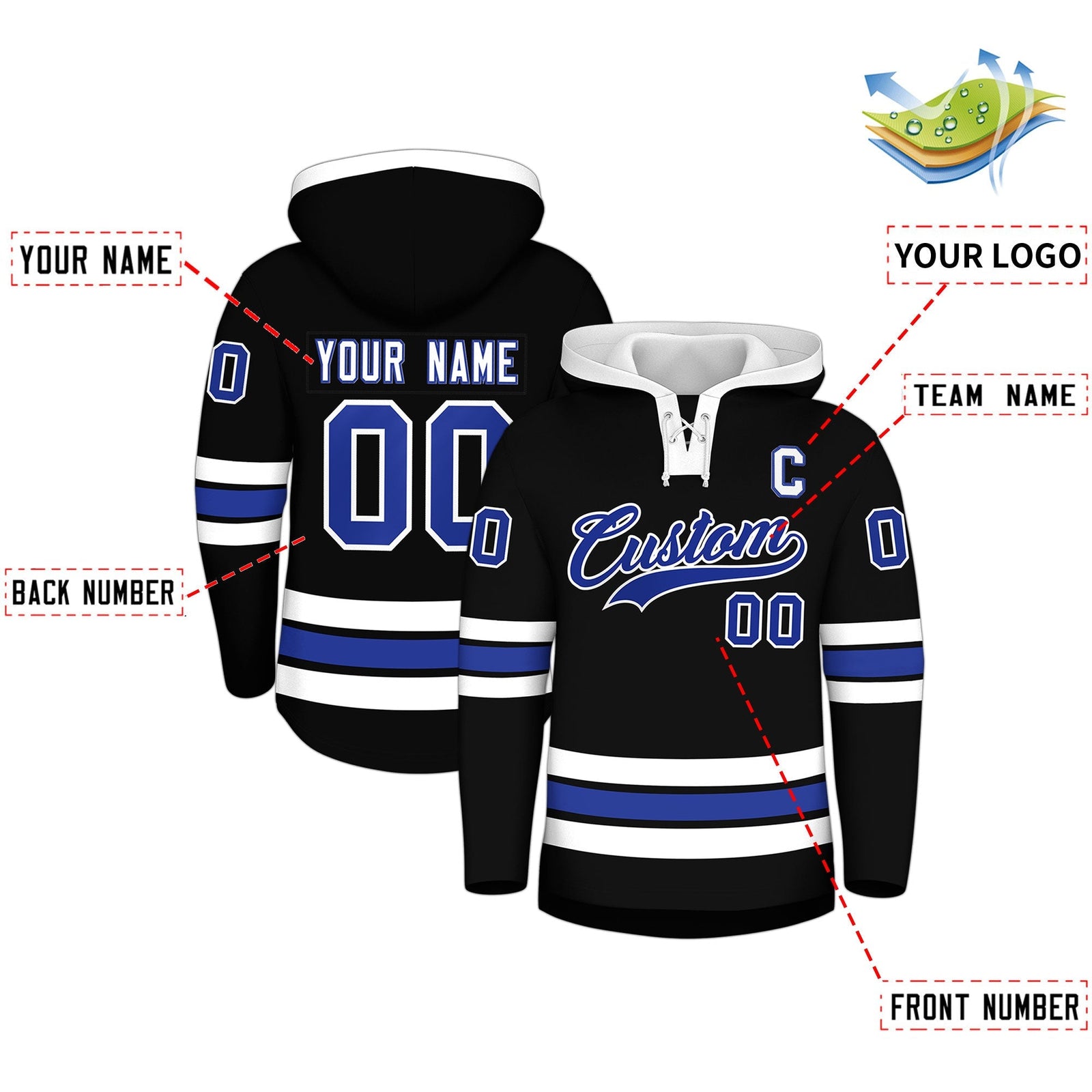 Custom Hockey Hoodie Jersey Black White Classic Style for Men&Youth