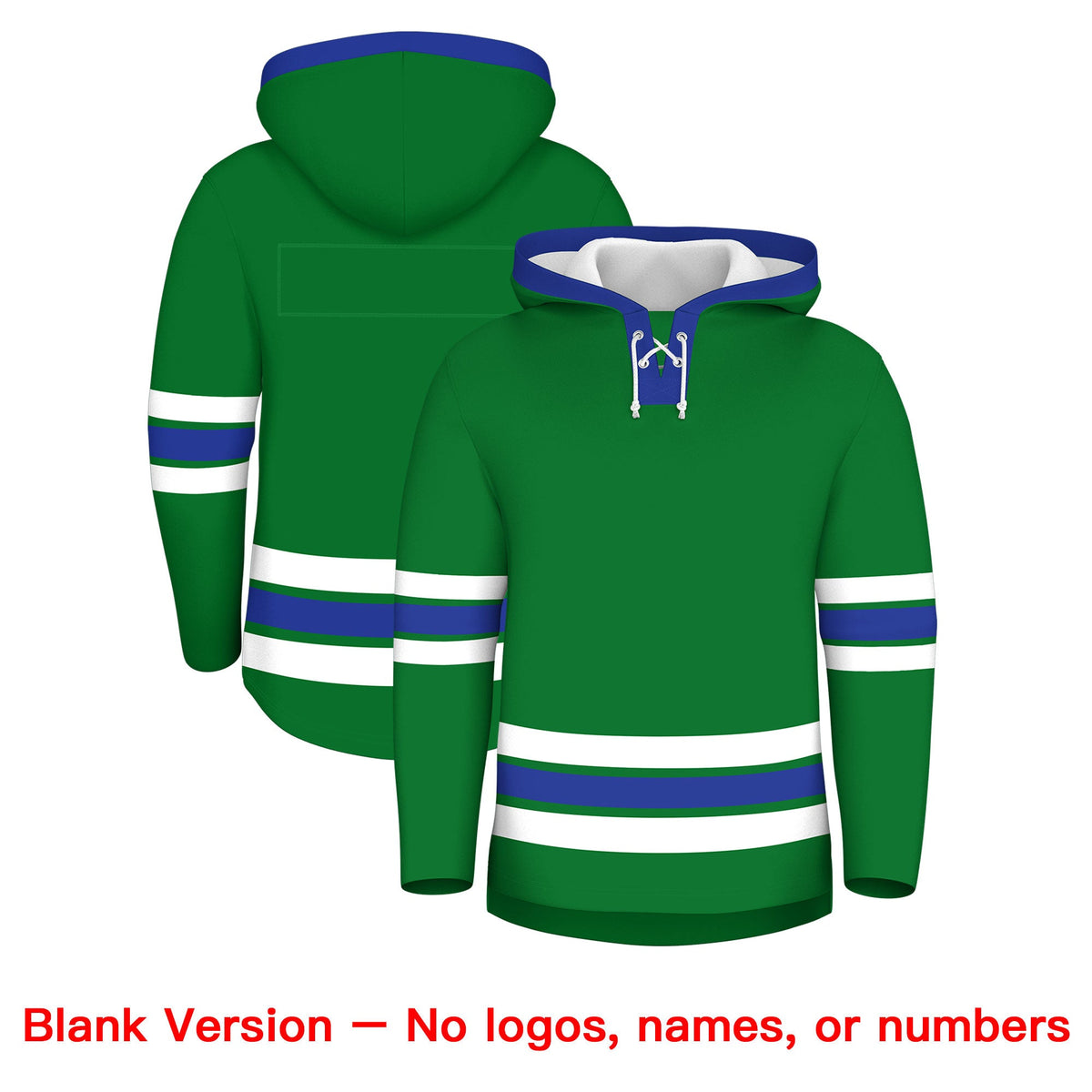 Custom Hockey Hoodie Jersey Kelly Green Royal Blue Classic Style Add Name,Number &amp; Logo
