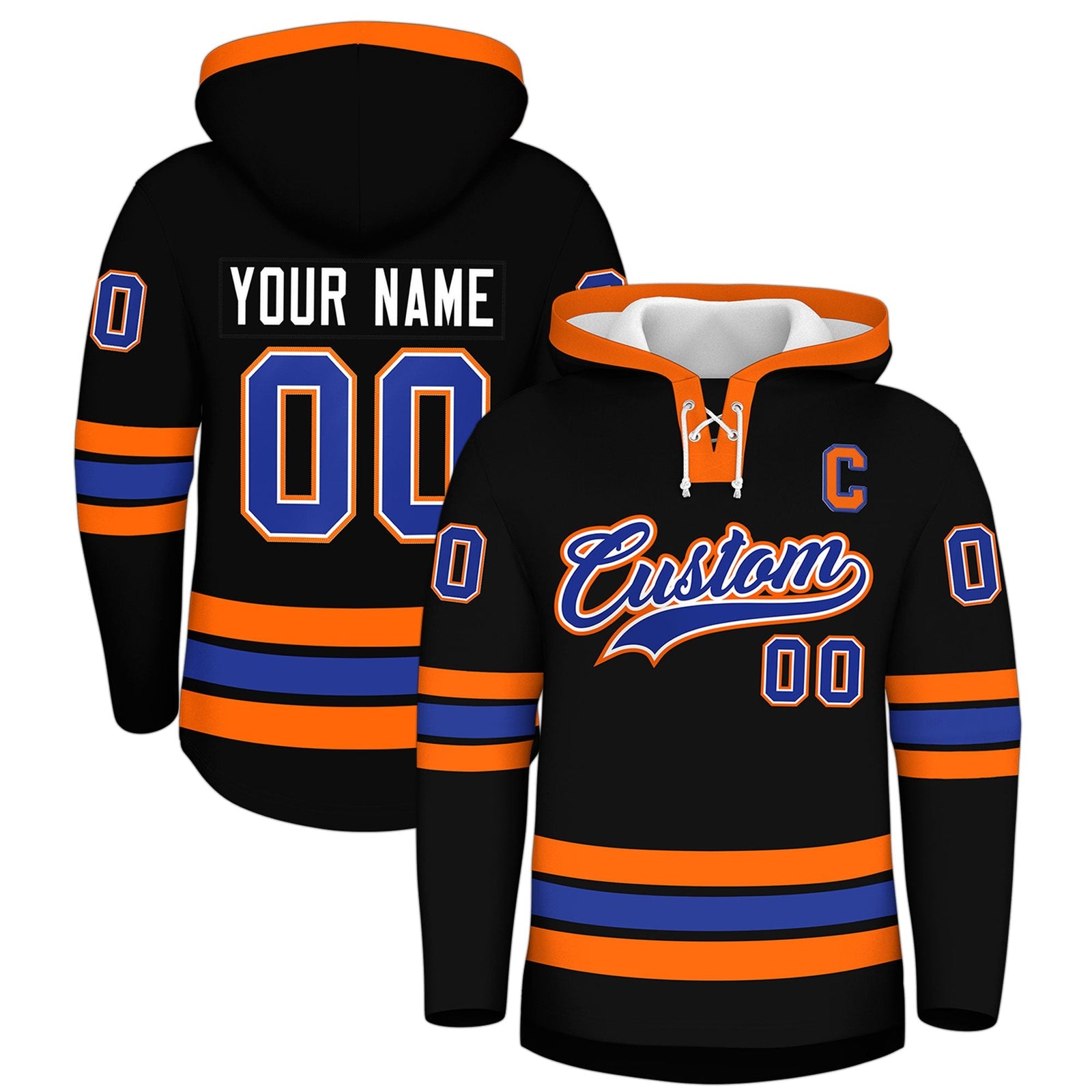 Custom Hockey Hoodie Jersey Black Orange Classic Style for Men&Youth