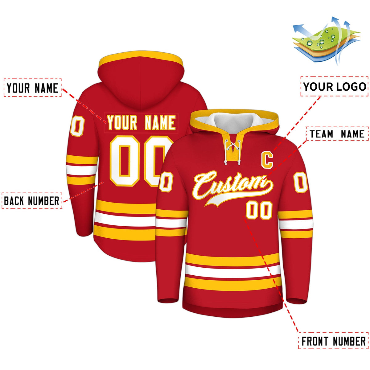 Custom Hockey Hoodie Jersey Red White Classic Style for Men&amp;Youth
