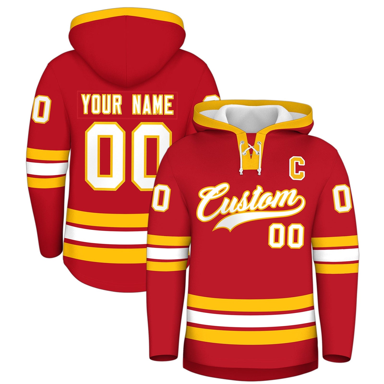 Custom Hockey Hoodie Jersey Red White Classic Style for Men&Youth