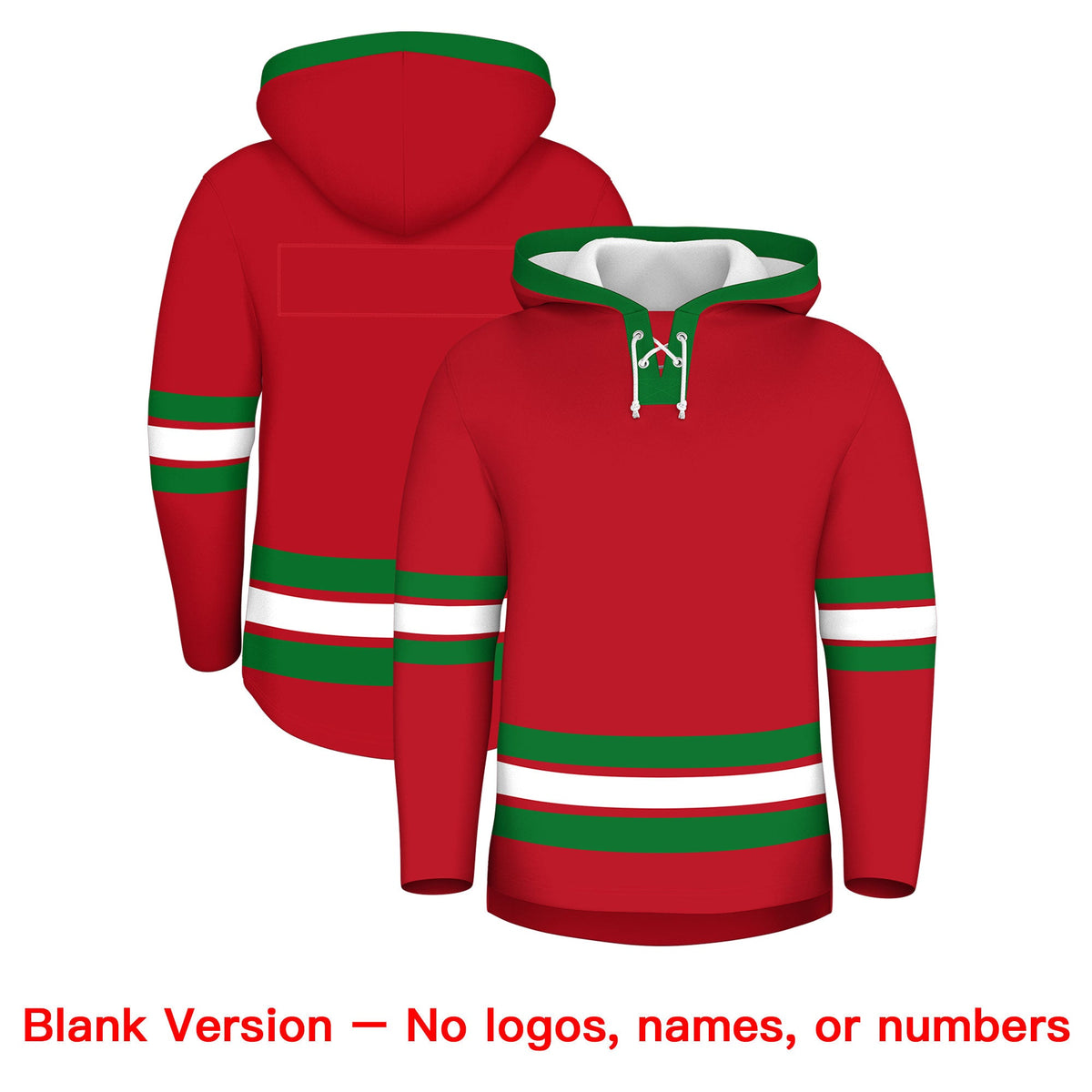 Custom Hockey Hoodie Jersey Red Kelly Green Classic Style for Men&amp;Youth