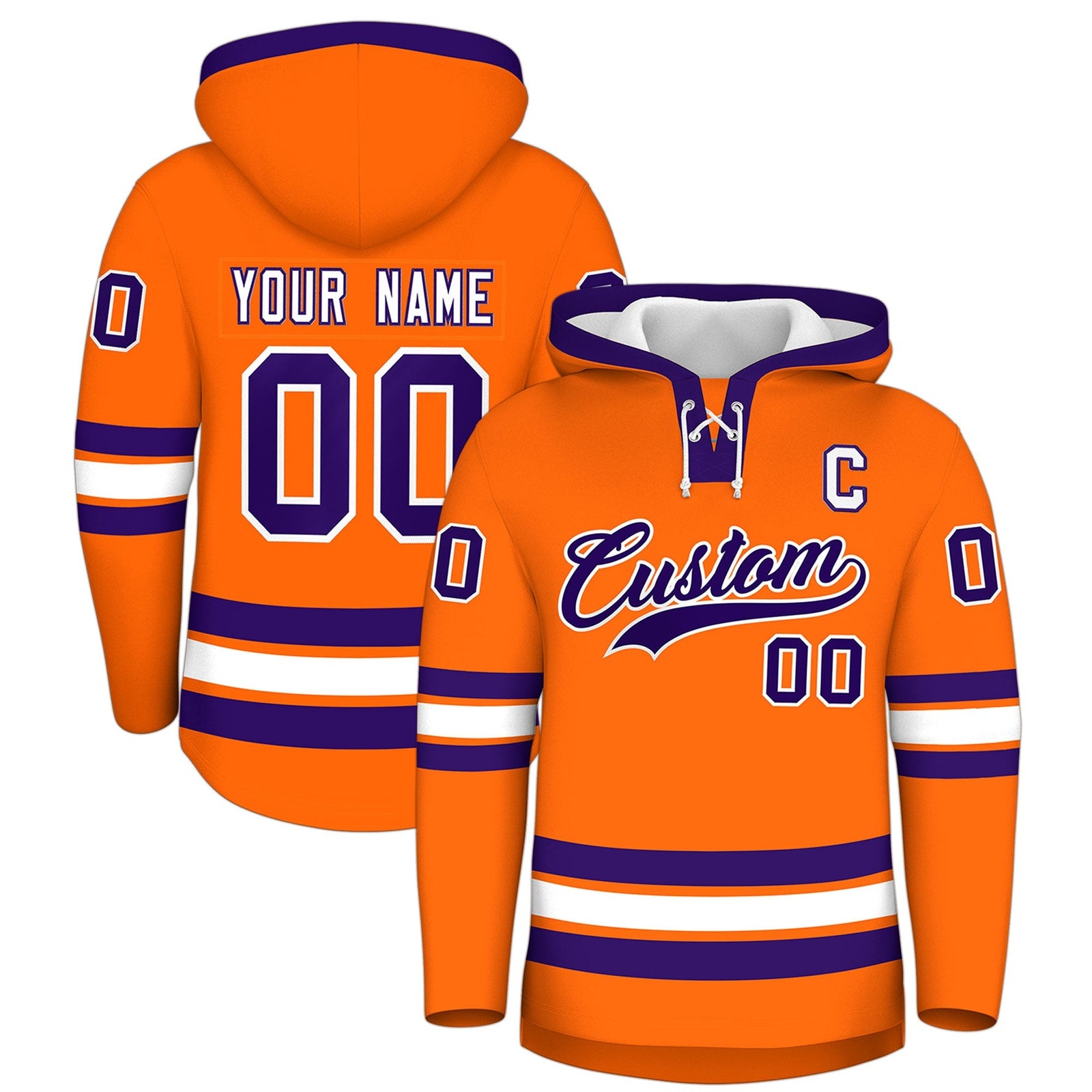 Custom Hockey Hoodie Jersey Orange Purple Classic Style for Men&Youth