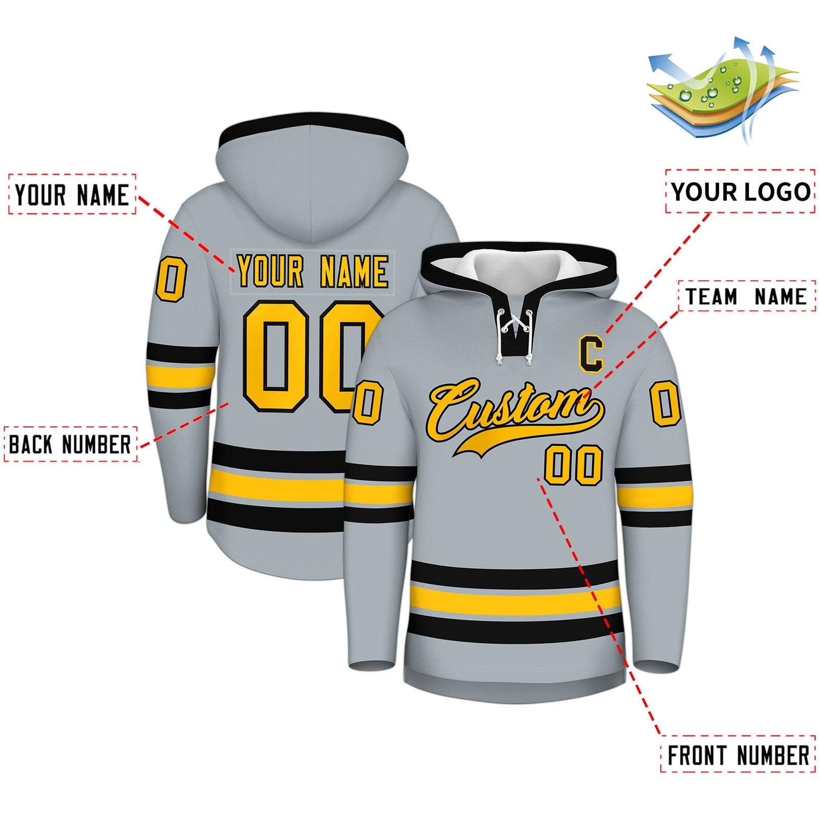 Custom Hockey Hoodie Jersey Silver Black Classic Style for Men&Youth