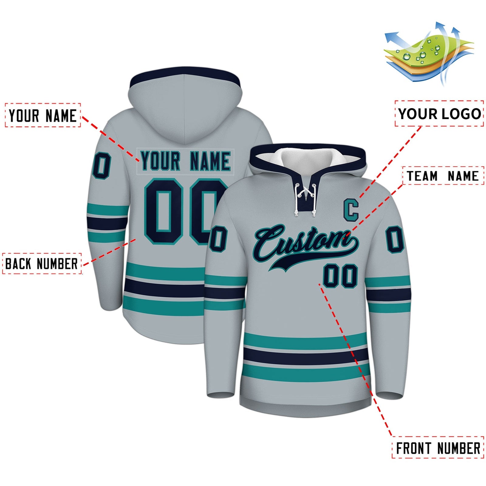 Custom Hockey Hoodie Jersey Silver Navy Classic Style for Men&Youth
