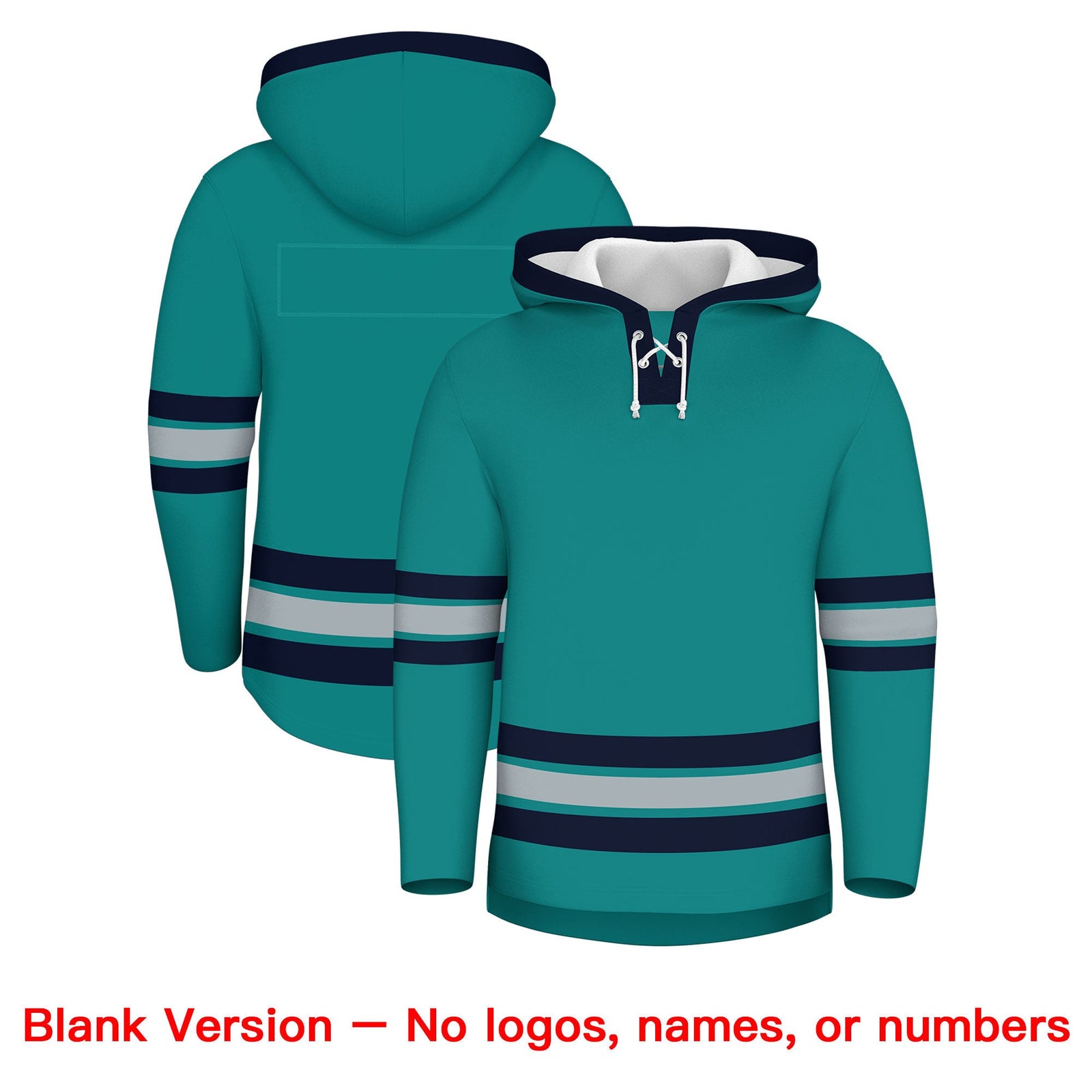 Custom Hockey Hoodie Jersey Teal Navy Classic Style Add Name,Number & Logo
