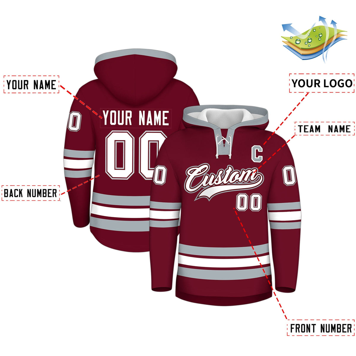 Custom Hockey Hoodie Jersey Crimson Silver Classic Style for Men&amp;Youth