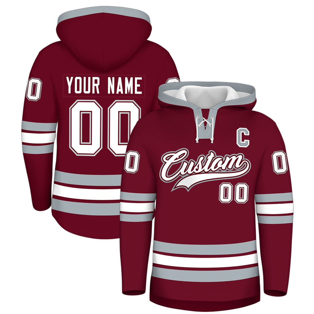 Custom Hockey Hoodie Jersey Crimson Silver Classic Style for Men&amp;Youth