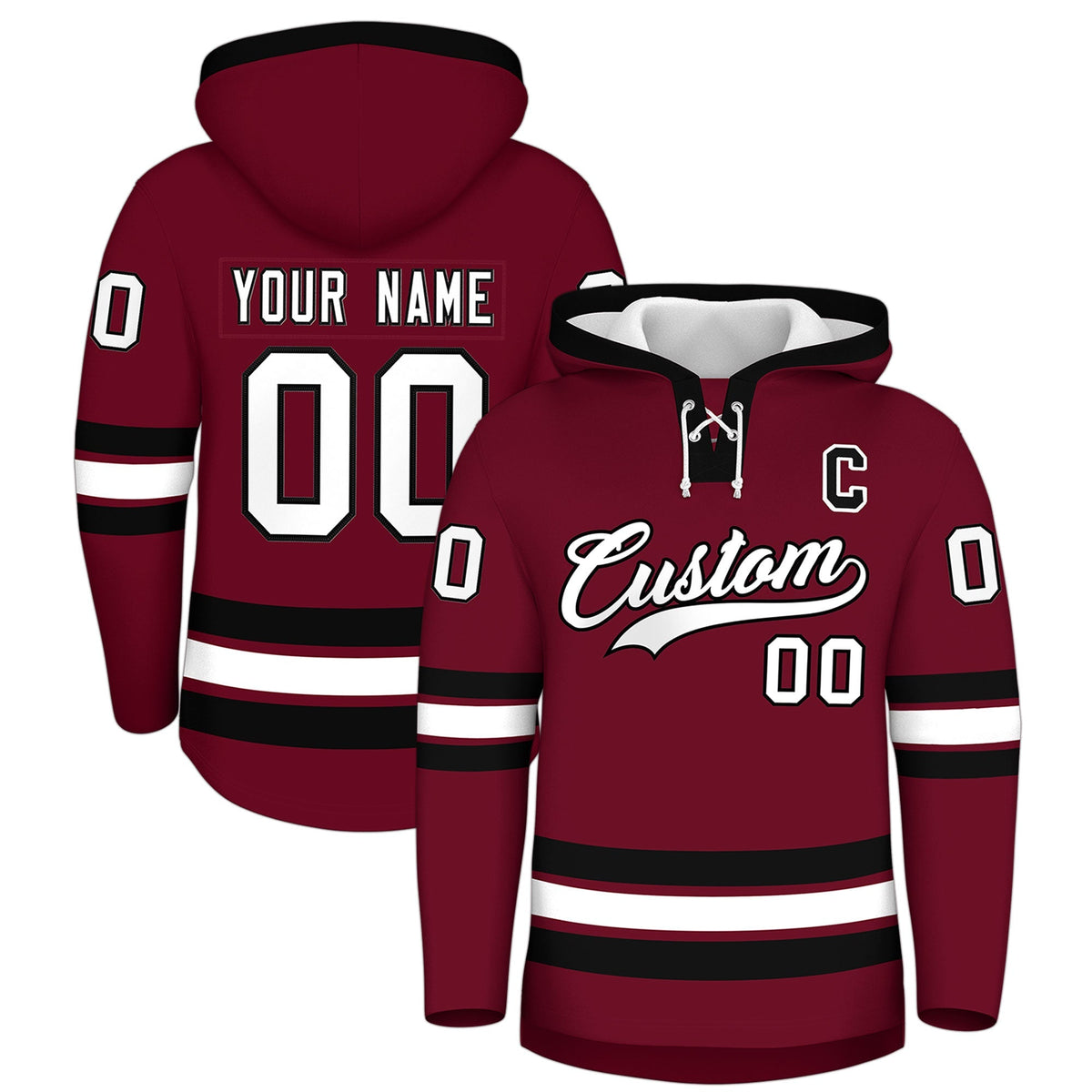Custom Hockey Hoodie Jersey Crimson Black Classic Style Add Name,Number &amp; Logo