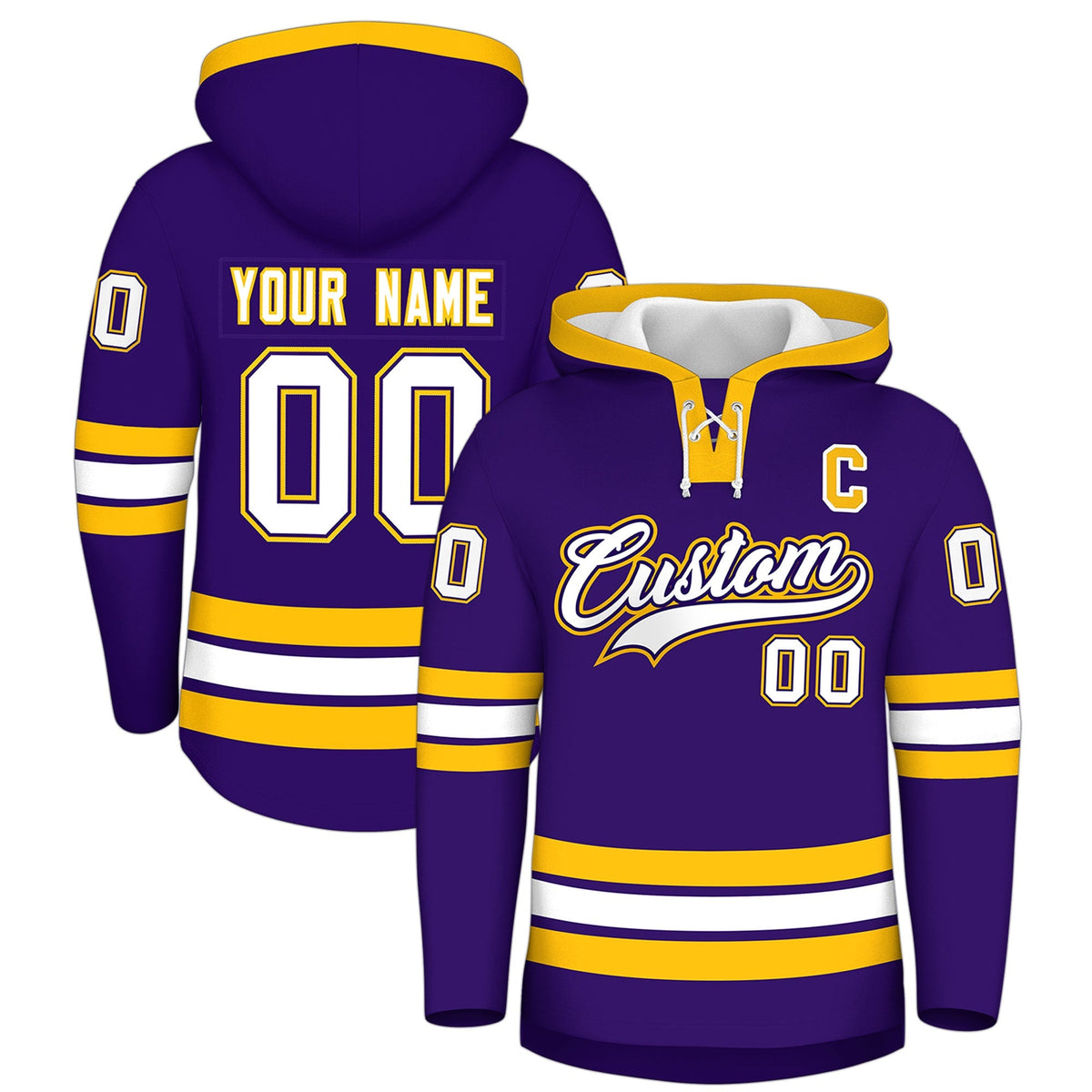 Custom Hockey Hoodie Jersey Purple Gold Classic Style for Men&amp;Youth