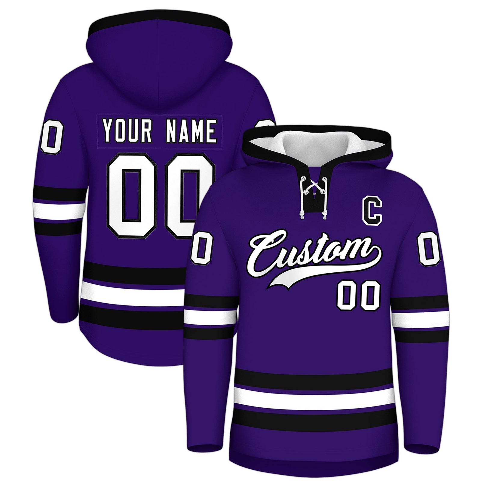Custom Hockey Hoodie Jersey Purple Black Classic Style Add Name,Number & Logo