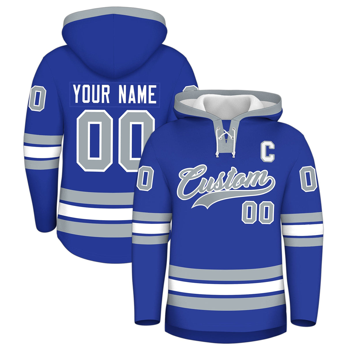 Custom Hockey Hoodie Jersey Royal Blue Silver Classic Style for Men&amp;Youth