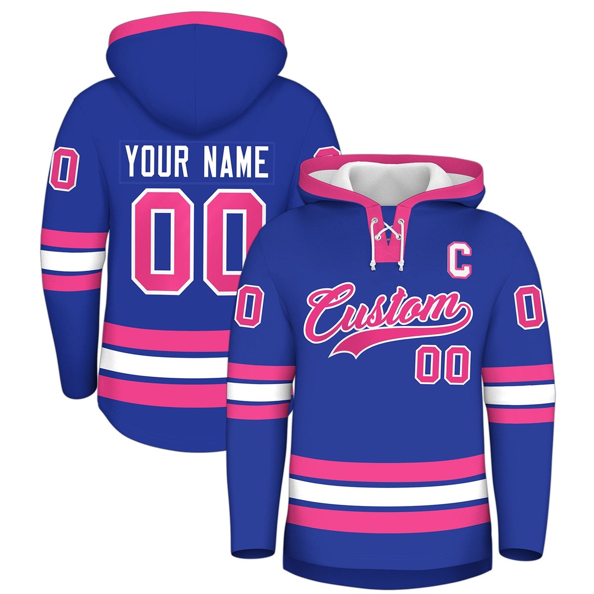 Custom Hockey Hoodie Jersey Royal Blue Pink Classic Style Add Name,Number &amp; Logo
