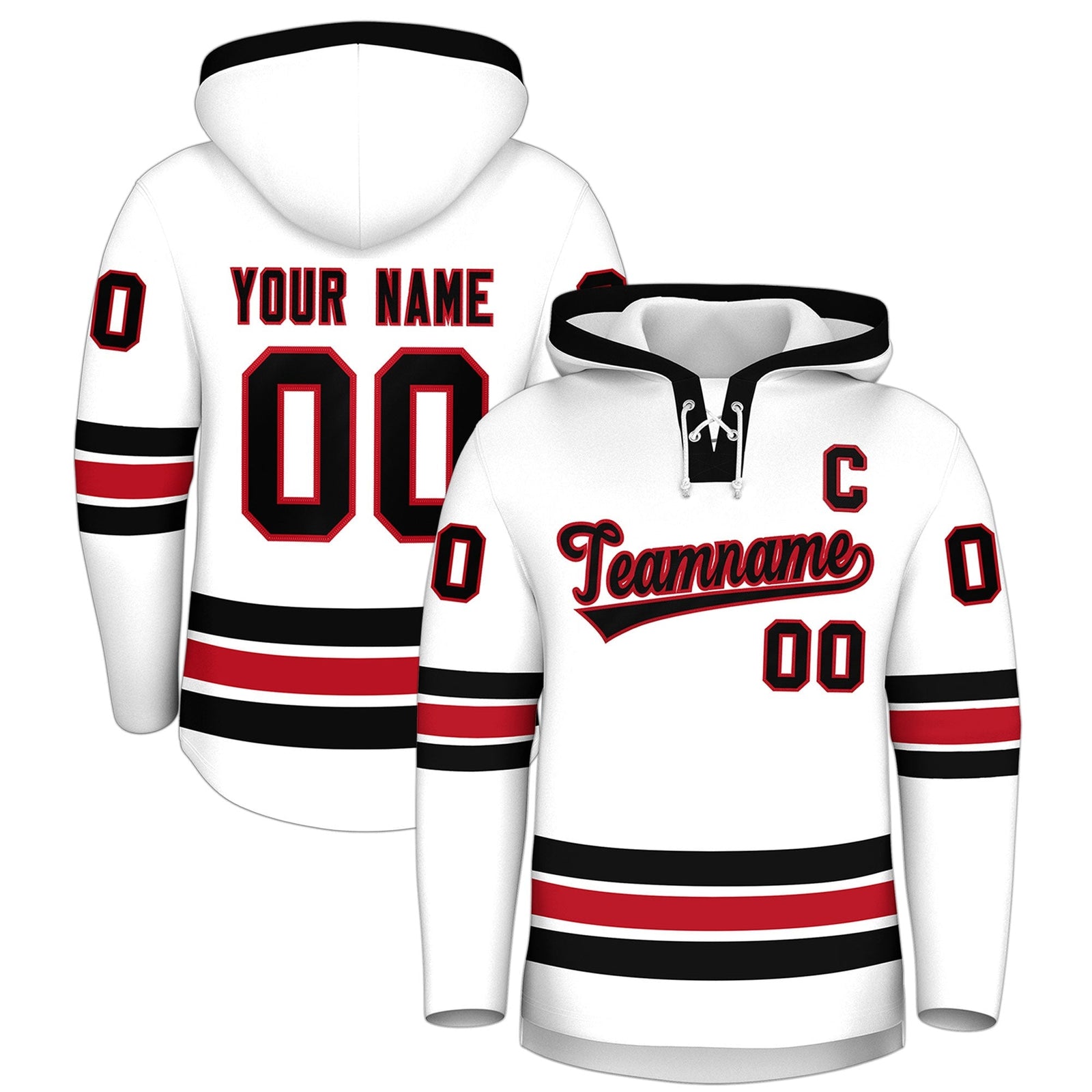 Custom Hockey Hoodie Jersey White Black Classic Style Add Name,Number&Logo