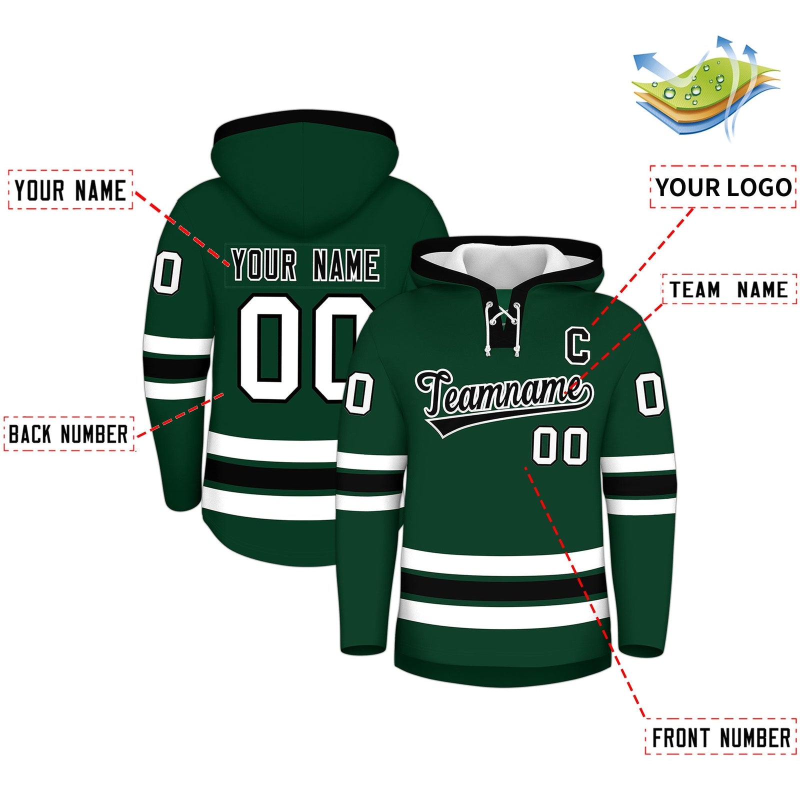 Custom Hockey Hoodie Jersey Dark Green Black Classic Style for Men&Youth